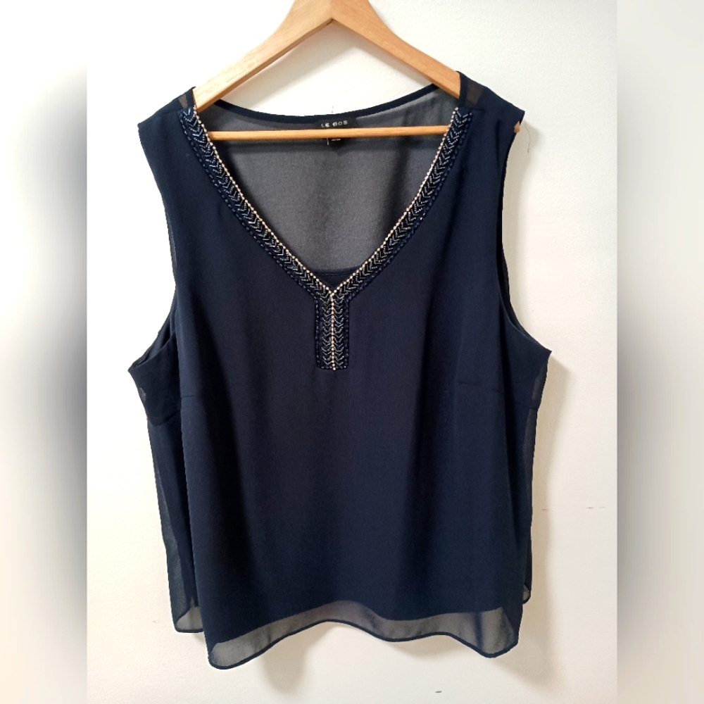 Le Bos Navy Blue Sequins Sleeveless blouse Size 24W